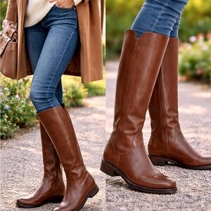 Lands' End Brown Leather Riding Boots Womens Size 6B Inner Zip NEW No Box